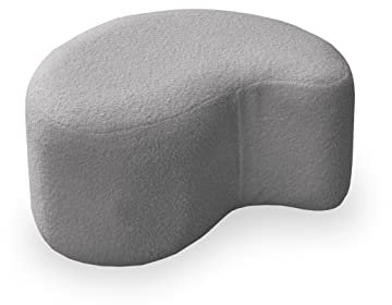 MIUFORM Pouf Hocker ǀ MIUF Sitzpouf ǀ Sitzhocker Fußbank Polsterhocker Wohnzimmer Schlafzimmer Vorzimmer Ankleidezimmer ǀ 68 x 64 x 36 cm ǀ Bouclé-Stoff (Hellgrau)