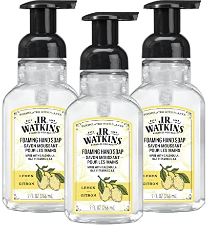 J.R. Watkins Foaming Hand Soap with Pump Dispenser, Moisturizing Foam Hand Wash, Alcohol-Free, Cruelty-Free, Citron, 9 fl oz, 3 Pack
