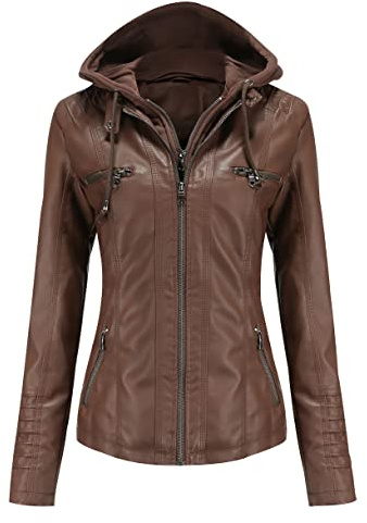 Veste Simili Cuir Femme Capuche Blouson Simili Cuir Femme Faux Leather Jacket Femme Veste Biker Blouson Motard Femme Veste Cintrée Imitation Cuir Femme PU Grande Taille Blouson Moto Vintage Femme