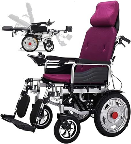 90-180° Lie Flat Carrozzine pieghevoli con schienale alto Sedia a rotelle elettrica reclinabile Anziani Veicoli per la mobilità Ausili per disabili Scooter (Color : A)