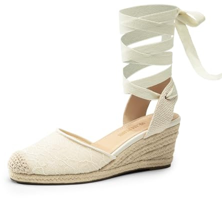 DREAM PAIRS dam, kilsandaler, dam, stängd tå, espadriller, rem, espadriller, snörning, sandaler, mode, bekväma, strand, semester, sommarskor