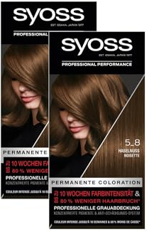 Syoss Color Coloration 5_8 Haselnuss Stufe 3 (2 x 115 ml), permanente Haarfarbe für bis zu 10 Wochen Farbintensität und 70% weniger Haarbruch*
