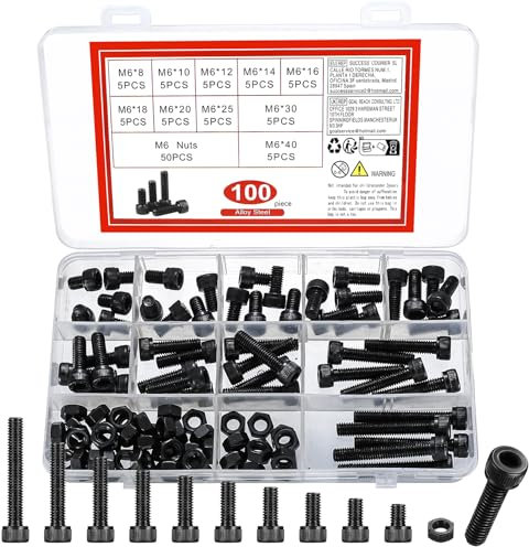 120 Pcs Vis M6 vis et écrous Set, Boulons Viss à Tête Cylindrique à Six Pans Creux Assortiment Kit, DIN912 Vis Boulon et écrouss et Rondelles Set, Boulonss Vis à Tête Hexagonale avec écrous(Noir)
