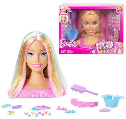Barbie-Puppe Styling-Kopf, Blondes Haar mit mehr als 20 Styling-Zubehörteilen inklusive Stern, Schmetterling und Haarclips mit Farbwechsel, JFG81