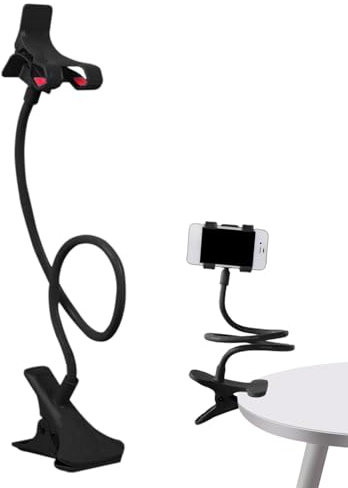 Gooseneck Phone Holder for Bed - Long Arm Lazy Mobile Stand | Flexible Arm Cell Phone Holder | Adjustable With Clip | Multipurpose Overhead Clamp