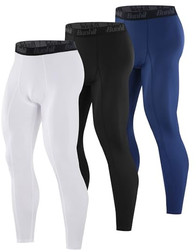 Runhit 3 Pack Compression Pants Men Running Tights Workout Leggings Athletic Base Layer Pants for Sports Basketball Black+White+Navy Blue M