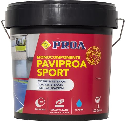 Pintura monocomponente para suelos y garajes al agua. Gris medio RAL 7042. 4 L. Exterior-interior. PAVIPROA SPORT.