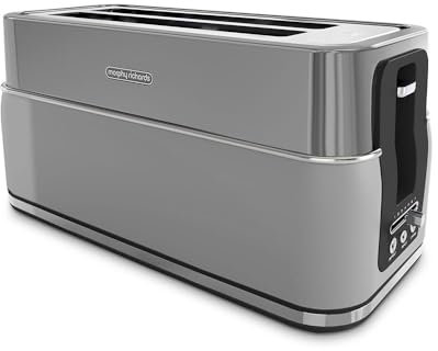 Morphy Richards Signature Matte 4 Slice Toaster, 2 Long Slot Design, Variable Browning, Cancel, Defrost, Reheat, Removable Crumb Tray, 1750W, Grey, 245705
