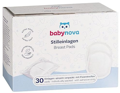 babynova Stilleinlagen – Einweg-Stilleinlagen – 30 einzeln verpackte Einlagen mit Klebestreifen – für stillende Mütter – Extra weich – diskrete und bequeme Passform
