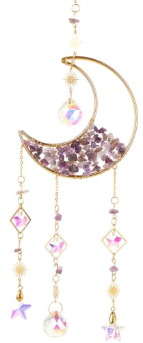 Beebeecraft Atrapasol de Cristal de Luna de 15.75 Pulgada con Amatista Piedra Preciosa Natural Atrapasol Arcoíris Adorno Colgante para Ventana Jardín Habitación Y Coche