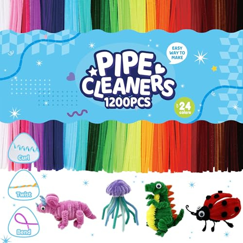 1200Pcs 24 Colors Thick Chenille Pipe Cleaners Bulk for DIY Craft