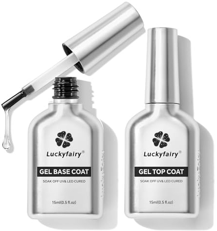 No Wipe Gel Top Coat and Base Coat Set: 2Pcs 15ml Rubber Base, Super Shiny Long Lasting Top Coat Gel Nail Polish, Acid-free Nail Strengthener Soak Off Lamp Needed, Nail Art Design Gift