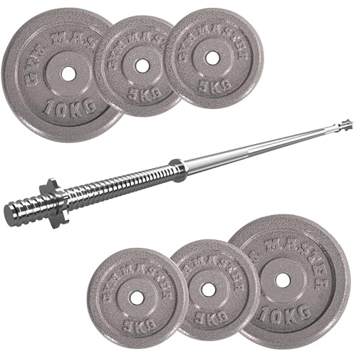 GYM MASTER Standard 5ft Barbell Bundle with 40kg Cast Iron Weight Set (7 Items)