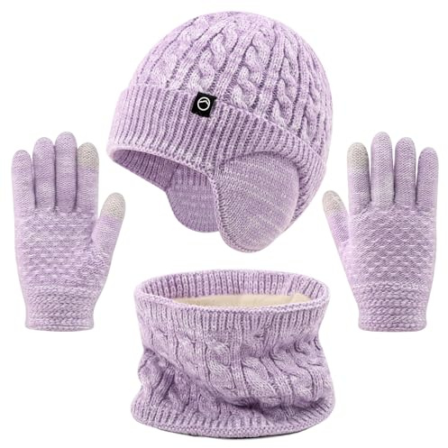 Invierno Set de Bufanda, Gorro y Guantes para Niña Niño Morado