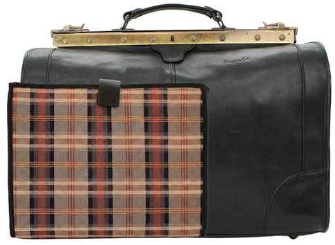 bupell Riziero läkarväska, barnväska/resväska av vegetabiliskt garvat läder – handgjord i Italien, Nero (svart), Grande + Laptop-Inlay