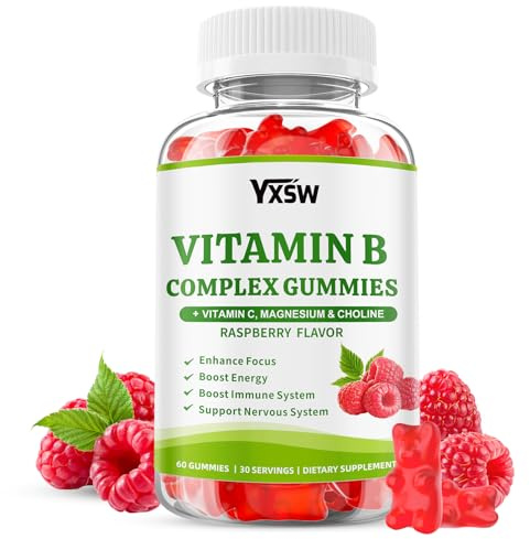 YXSW Vitamin B Complex Gummies for Women & Men - Vitamin B12, B1, B2, B3, B5 & B6 -B Complex Vitamin Supplements with Vitamin C,Magnesium & Choline, Raspberry Flavor, 60 Count