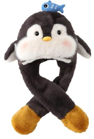 Folpus Gorro de Animal con Orejas móviles, Bufanda Divertida para Disfraces de Carnaval para niñas y niños, Negro