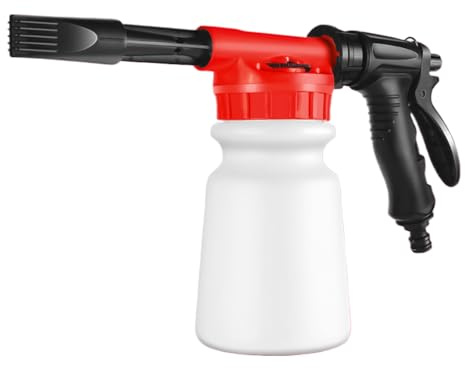 Espuma de lavado de coche de espuma, pistola de espuma para manguera, limpiador a presión, 1 l, jabón a presión, detalles del cañón de espuma de limpieza para interiores, detergente exterior