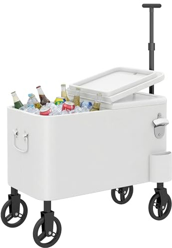 Outsunny Carrito Nevera con Ruedas de 56L Abrebotellas 75x35x120 cm Blanco