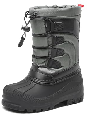 DREAM PAIRS Boys Insulated Winter Boots,Black/Grey/Red,10 Little Kid