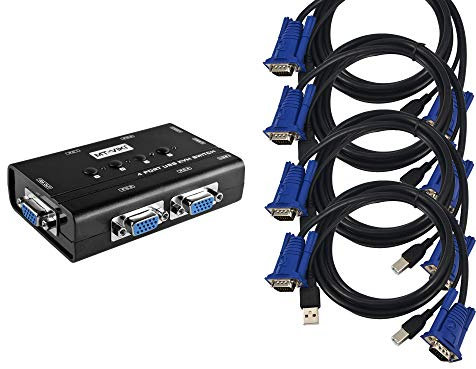 KALEA-INFORMATIQUE Box di condivisione con switch KVM per 4 PC. Monitor VGA, tastiera e mouse USB, con cavi KVM in dotazione.