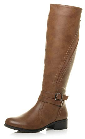 AJVANI low heel stretchy biker buckle calf knee chelsea riding boots size 6 39