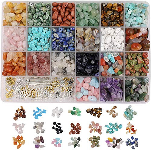 Potosala Natural Chips Perlen Chips Stein Perlen Set Heilung Kristall Lose Perlen Edelsteine Perlen für Schmuck Ohrring Armband Herstellung 21 Farben sortiert Box Set