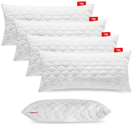 Softimi Gestepptes Premium Kissen 4er Set 50x90 cm Antiallergisch - Anti-Milbe - Geruchlos sofort verwendbar - Mit Härteeinstellung (4er Set 50x90 cm)