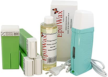 EpilWax Royal Enthaarungsset Komplett mit: Professionellem Wachswärmer 4 Roll-On Wachs 100 ml mit Aloe Vera, 100 Enthaarungsstreifen, 1 Flasche mit 250 ml Öl nach der Enthaarung (Royal mit Aloe 4)