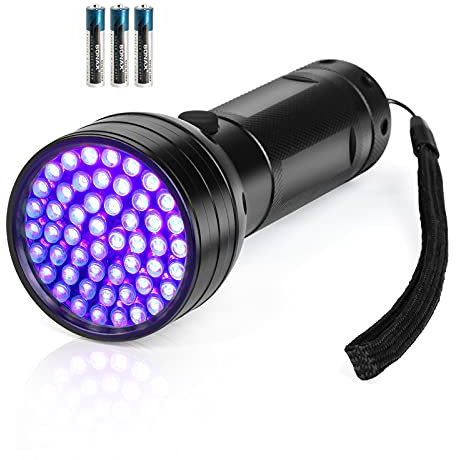 Whaply Schwarzlicht-UV-Taschenlampe, 51 LED-Schwarzlicht-Taschenlampen 395 nM Haustierurin-Detektor mit 3 AA-Batterien für Katzenurin, Flecken, Bettwanzen (schwarz)