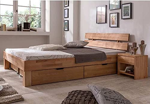 Elfo Bett 180x200cm + 2 Bettkasten-Sets + 2 Nachtkonsolen Tollow Kernbuche massiv NEU