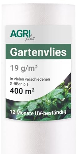 AGRI plus Gartenvlies auf Rolle I 4,0 x 100 m I Verschiedene Maße I Reißfestes 19 g/m² Abdeckvlies für den Außenbereich I Frostschutz für Pflanzen I Vlies wasserdurchlässig & UV-beständig