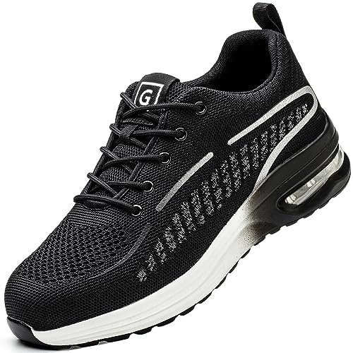 YEKOYIOO Chaussures de Sécurité pour Hommes Femmes,Basket de Légères Respirantes,Chaussures de Travail Confortables Antidérapantes,Chaussures à Embout d'acier à Coussin d'air Gris 42 EU