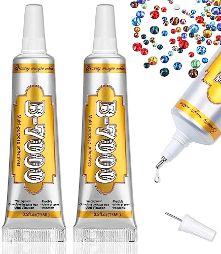 B7000 Glue Clear Adhesive - 15ml/0.5oz (2 Pack) - Jewelry Bead B-7000 Glue with Precise Tips for Rhinestones Fabric, Glass, Jewelry Making, DIY Art Crafts, Leather, Toys