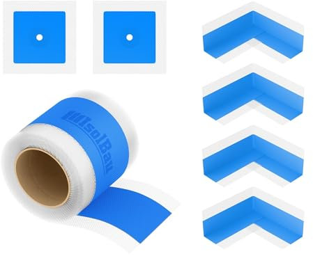 Isolbau 103B - Juego de juntas para interiores y exteriores, incluye cinta de sellado de 10 m, 4 esquinas interiores y 2 manguitos de pared, impermeabilización para ducha, baño, cocina, pared