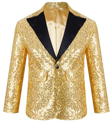 Runhomal - Chaqueta de lentejuelas para niño, manga larga, traje de baile, moderno, jazz Hip Hop lentejuelas, traje de boda, cóctel ceremonia espectáculo de 5 a 16 años