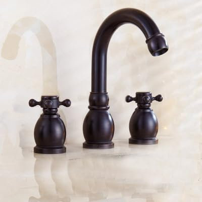 Washbasin hot and Cold Water Faucet Three-piece Set Bathroom Cabinet Bathtub Three-Hole Faucet Double Handle Three-Hole, Black Lacquer
