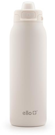 Ello Pop & Fill 32 oz Stainless Steel Water Bottle with Quickfill Technology, Double Wall Vacuum Insulation, Leak Proof Locking Lid, Reusable, BPA Free, Cream