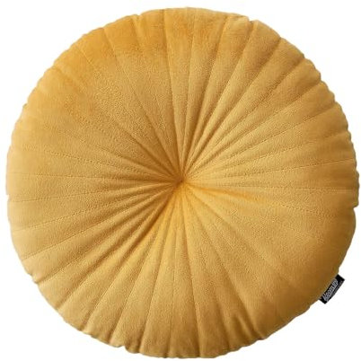 ROOM99 Milou Runde Kisse 45 cm Zierkisse Wurfkissen Dekokissen Plüschkissen Gefüllt Sofakissen für Sofa Bett Couch Pillow Wohnzimmer dekorative Velvet Samt Gesteppt Senf, 1 Stück