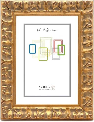 CHELY INTERMARKET, marco de foto plateado Mod-217| Estilo Barroco | Marco de madera para Decoración de Casa | Fotografías de Boda | Listado de precio (Dorado, A3: 29,7x42 cm)