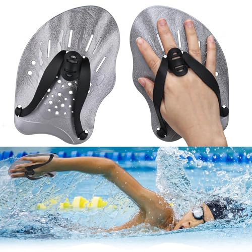Zocipro 1 Par Palas de Natación, Pala de Mano Ajustables Palas Natacion Piscina, Pala Natación para Entrenamiento de Fuerza y​ Piscina, Accesorios para Adultos y Niños (Plata)