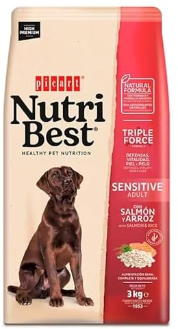 Picart Nutribest Adulto Sensitive Salmón & Arroz 15 Kg - Comida para Perros - Alimento Completo para Perros Adultos - Pollo y Arroz Natural