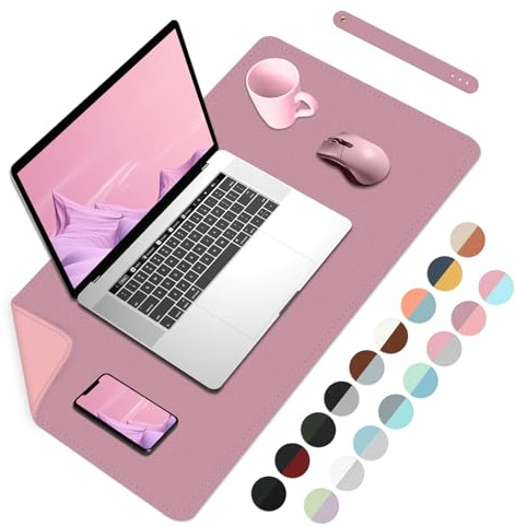 Sous-main double face, sous-main imperméable en cuir PU, grand tapis de souris pour bureau/maison - violet+rose, 60 x 35 cm