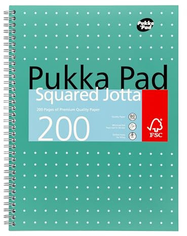 Pukka Pad, A4 Squared Metallic Jotta Book Bulk 15 Pack – 29.7 x 23cm – Wirebound Notebook with 80GSM Paper – Features 4-Hole Punch Margins and Perforated Edges - 200 Pages, Green