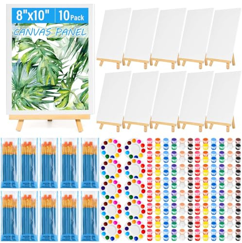 shynek Kit de 150 fournitures de peinture pour adultes, planches de toile de 20,3 x 25,4 cm avec support chevalet, ensemble de peinture acrylique, 12 couleurs, ensemble de pinceaux pour artistes