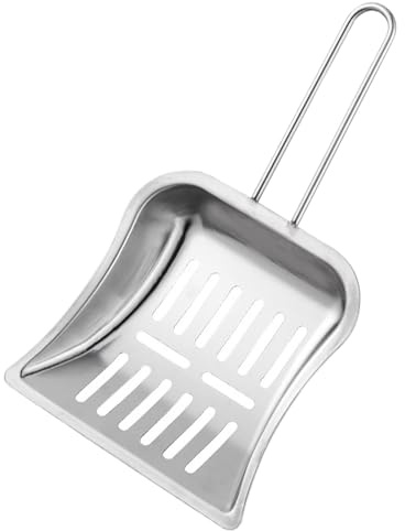 Metallspade med djup spade, kattunge-kittlyftare - långa handtag kattskräddar, höghållfast metallskopa diskmaskinssäker för kattlåda och matbricka