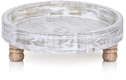 Marrakech - Vassoio decorativo da portata rotondo in legno, 30 x 9 cm, piatto da portata Loka, decorazione da tavolo, per cucina e soggiorno, vintage, rotondo, per camera da letto