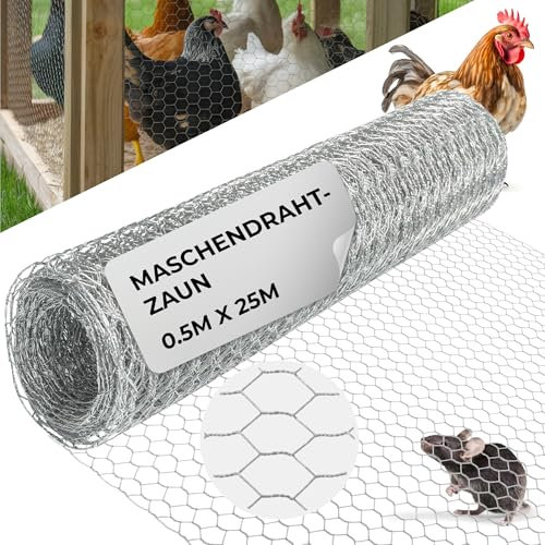STREND PRO Maschendrahtzaun | Verzinkt | 0,5m x 25m | 0,7 mm, 16mm HEX | Kaninchendraht, Hasendraht, Volierendraht für Garten & Tierhaltung | Hasengitter, Hühnerzaun, Gartenzaun