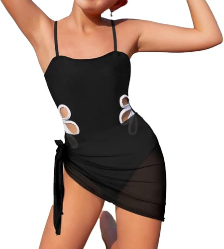 Beichwtd Badeanzug Mädchen, Einteiliger Badeanzug mit Verstellbaren Schultergurten, Einfarbiger Abdeckrock, Badeanzüge Kinder Schwimmanzug Bikini Teenager
