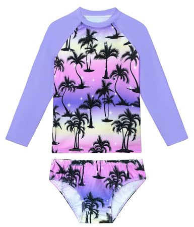 Nokecina Girls Long Sleeve Swimsuit 4-5t Pink Purple Coconut Bathing Suits for Water Surfing Sports